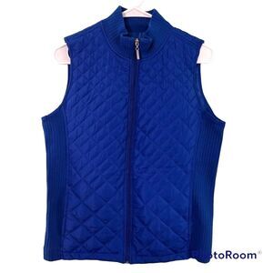 Fresh Blue Puff Vest Diamond Pattern Knit Side and Collar Women’s Size Small